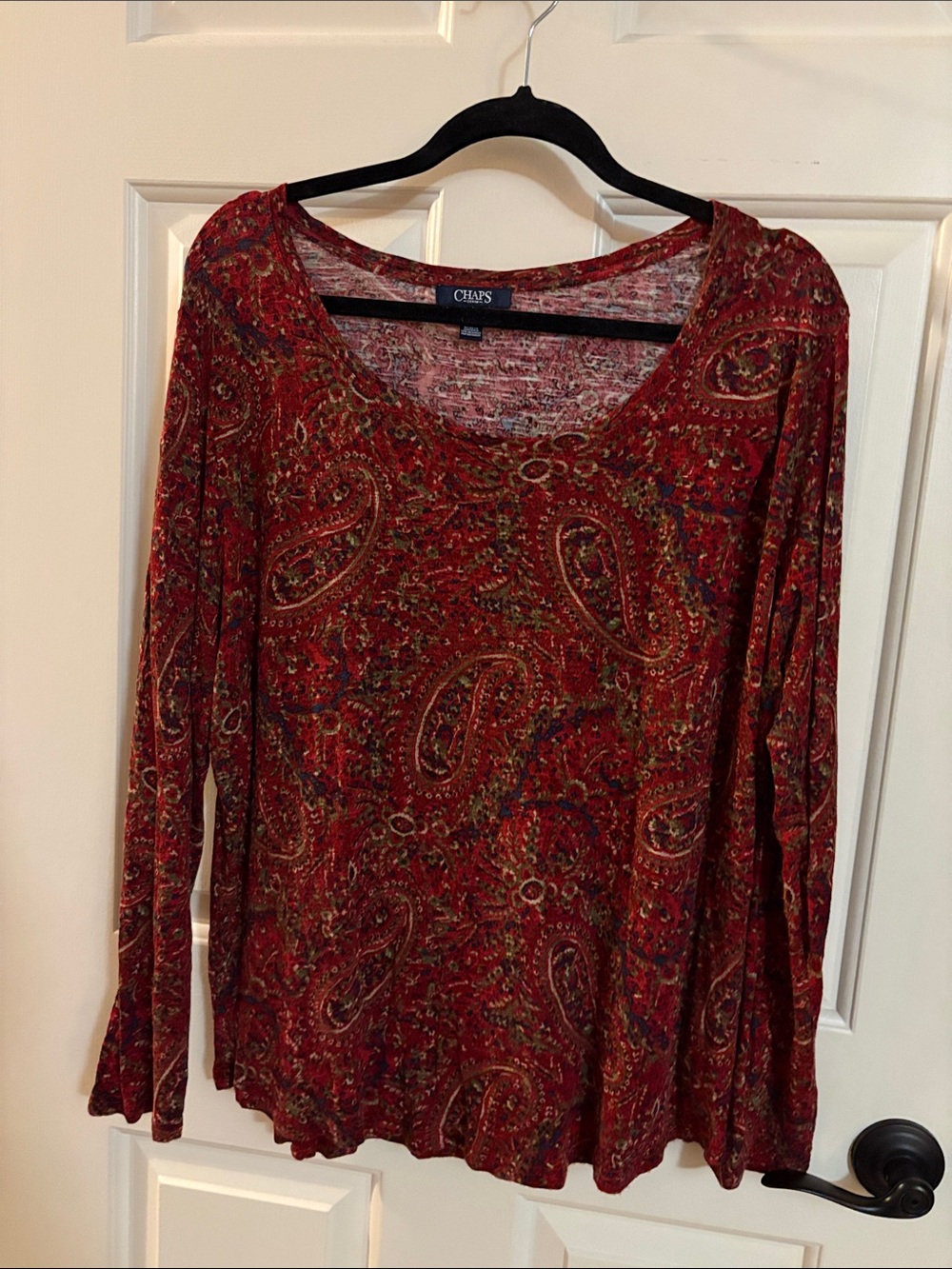 Chaps Red Paisley Scoop-Neck Long Sleeve Top